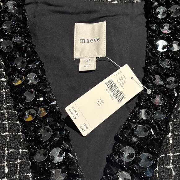 Maeve Anthropologie Sequin Embellished V-Neck Tweed Mini Dress Black Size XS - Picture 7 of 8